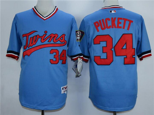 Men's Minnesota Twins #34 Kirby Puckett Light Blue Pullover Cooperstown Throwback Jersey