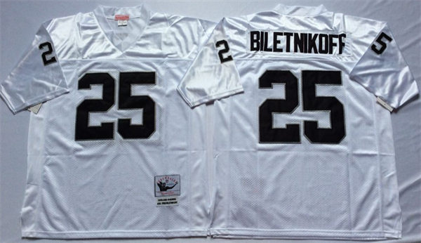 Mens Oakland Raiders #25 Fred Biletnikoff 1971 White Mitchell & Ness Throwback Jersey