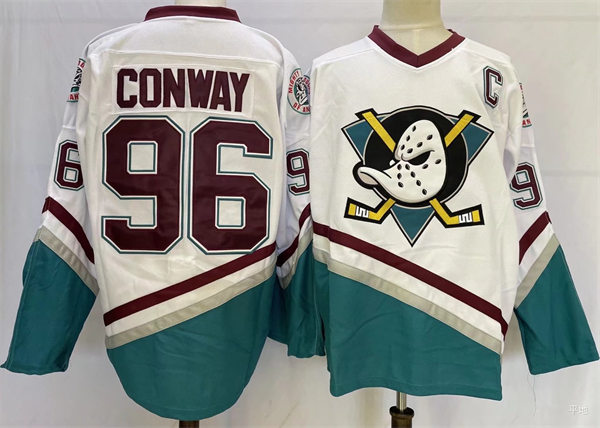 Men's The Mighty Ducks Movie #96 Charlie Conway White Hockey Jersey