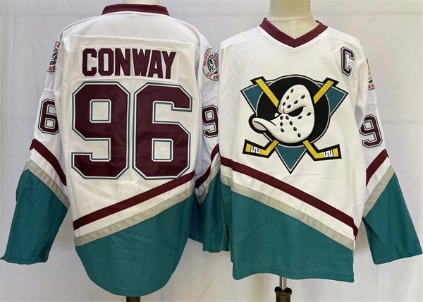 Men's The Mighty Ducks Movie #96 Charlie Conway White Hockey Jersey