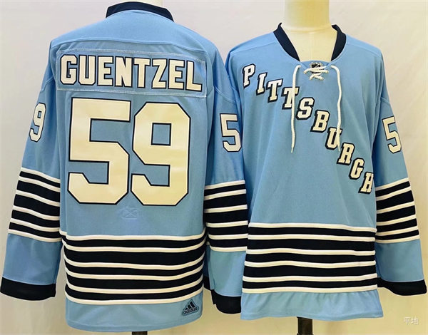 Mens Pittsburgh Penguins #59 Jake Guentzel 2022 Light Blue Team Classics Jersey