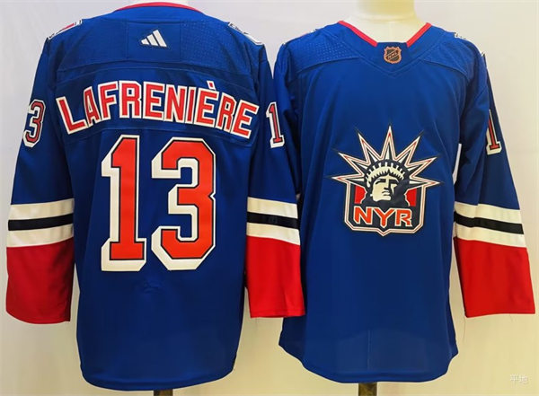 Men's New York Rangers #13 Alexis Lafreniere Royal 2022 Reverse Retro Primegreen Jersey