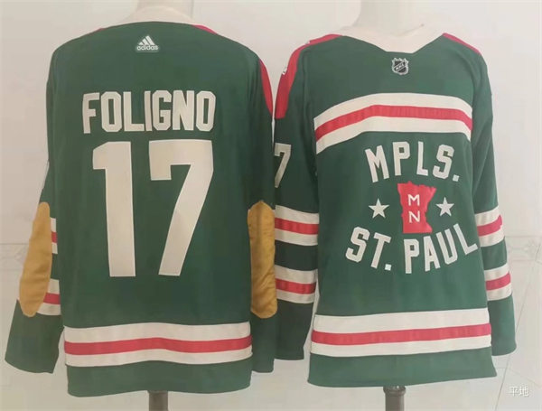 Mens Minnesota Wild #17 Marcus Foligno Adidas Green 2022 Winter Classic State of Hockey Jersey