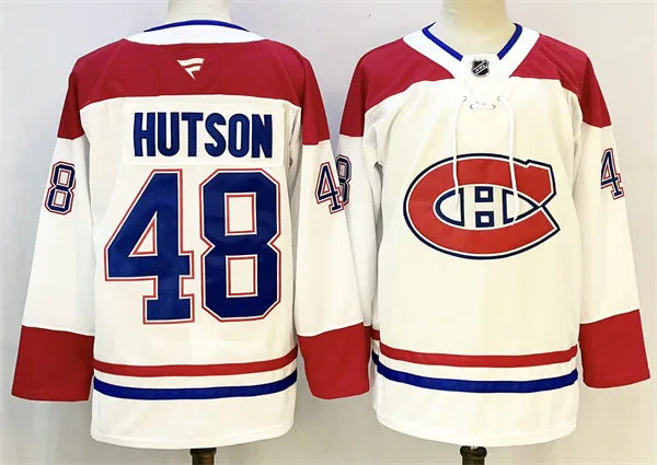 Mens Montreal Canadiens #48 Lane Hutson Fanatics White Away Jersey