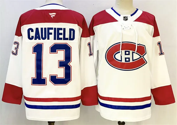 Men's Montreal Canadiens #13 Cole Caufield Fanatics White Away Jersey