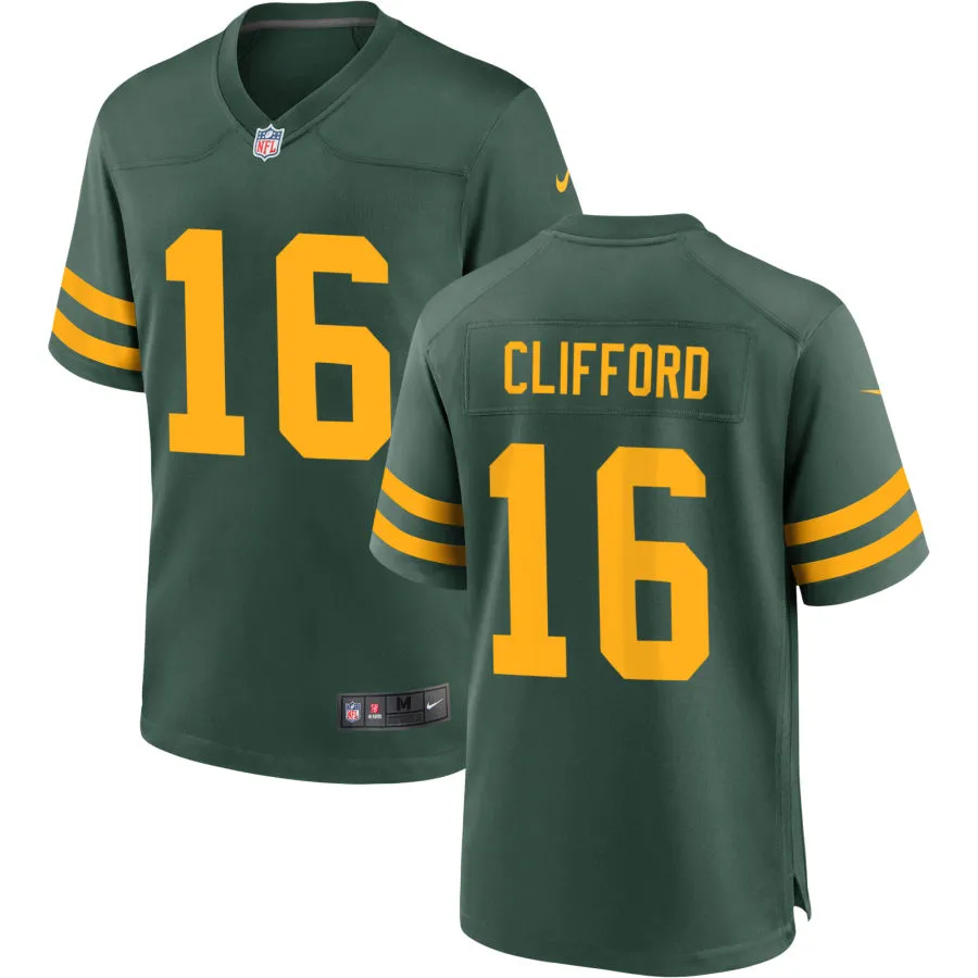 Mens Green Bay Packers #16 Sean Clifford Nike 2021 Green Alternate Retro 1950s Throwback Jersey