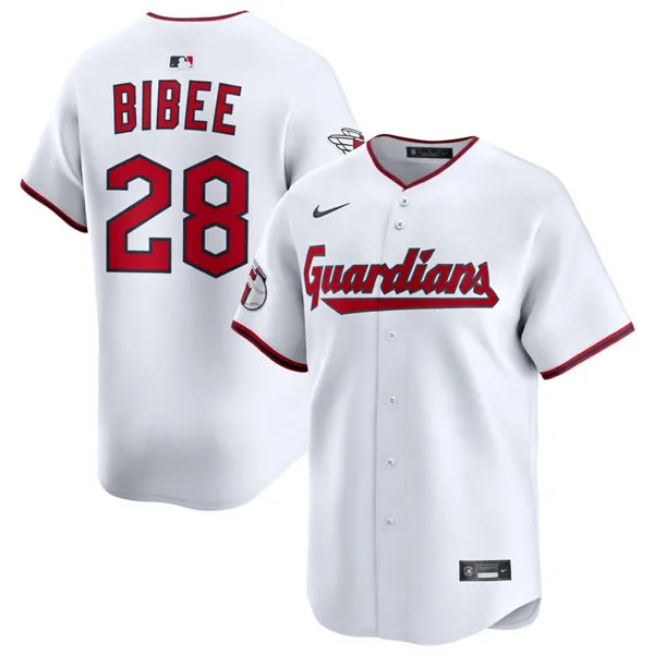 Mens Cleveland Guardians #28 Tanner Bibee Nike 2025 White Home Limited Player Jersey