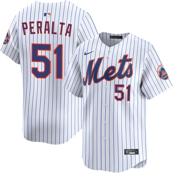 Mens New York Mets #51 Freddy Peralta Nike Home White Pinstripe Limited Jersey