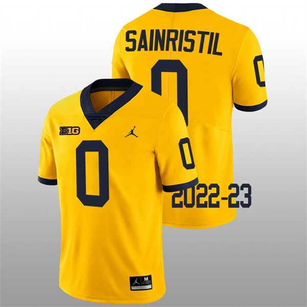 Mens Michigan Wolverines #0 Mike Sainristil Jordan Brand Gold College Football Game Jersey