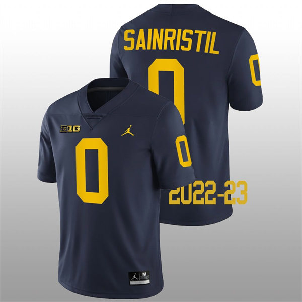 Youth Michigan Wolverines #0 Mike Sainristil Navy Jordan Brand College Football Jersey