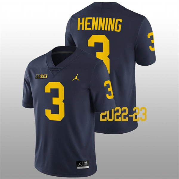 Mens NCAA Michigan Wolverines #3 A.J. Henning Brand Jordan Navy Stitched College Football Jersey