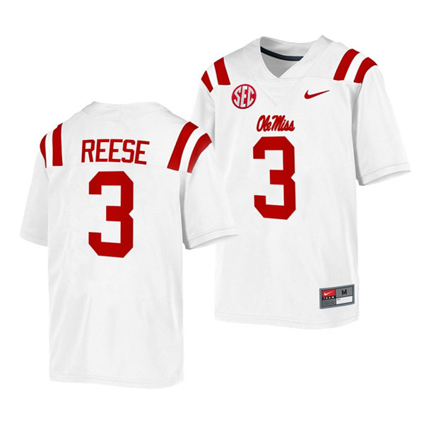 Mens Ole Miss Rebels #3 Otis Reese Nike White College Football Game Jersey