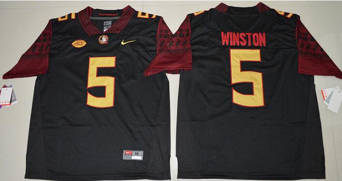 Men's Florida State Seminoles #5 Jameis Winston Black Jersey