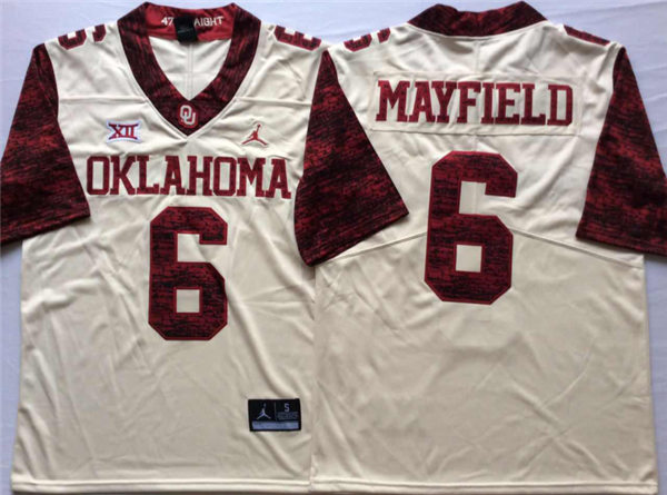 Mens Oklahoma Sooners #6 Baker Mayfield Jordan Cream Limited Football Jersey