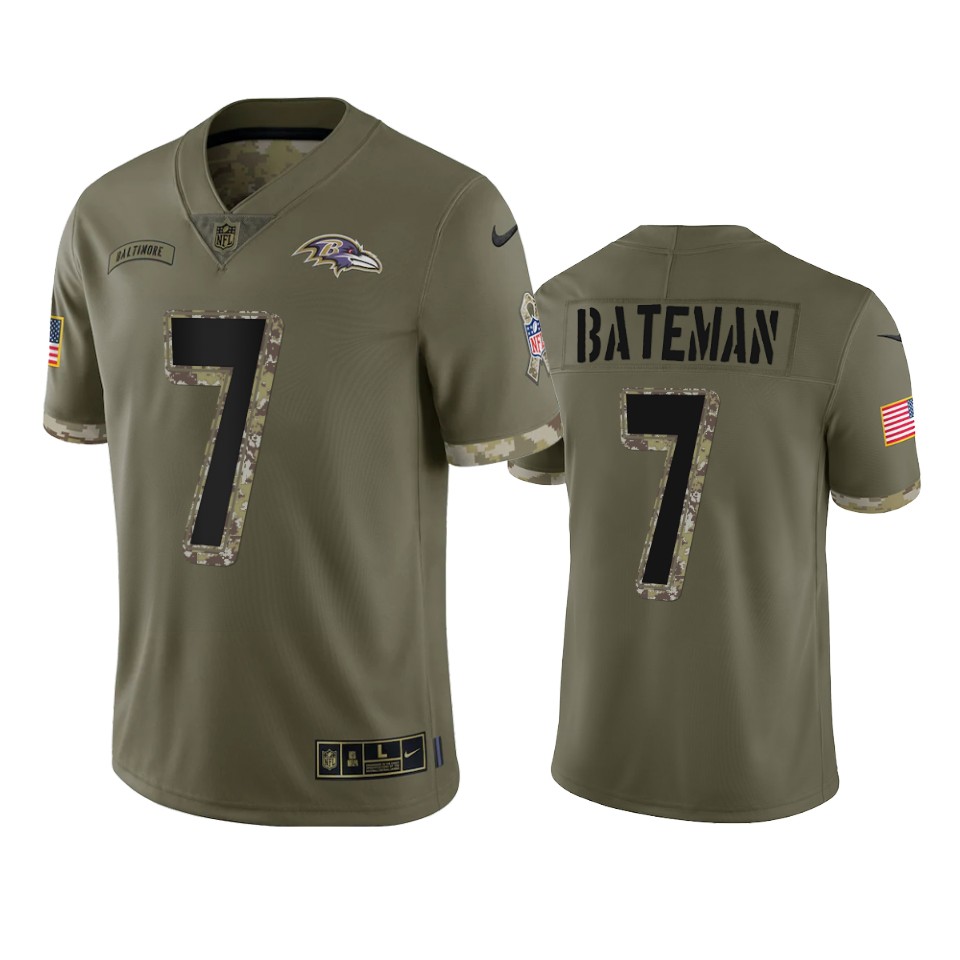 Mens Baltimore Ravens #7 Rashod Bateman Nike Olive 2022 Salute To Service Limited Jersey