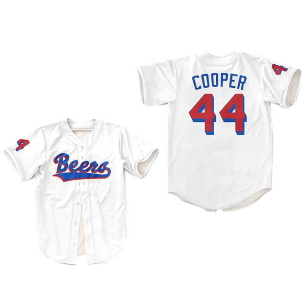 Men's The #44 Joe Cooper BASEketball Beers Baseball Jersey White Button Down Joe 