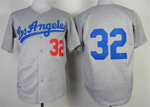 Los Angeles Dodgers #32 Sandy Koufax 1963 Gray Throwback Jersey
