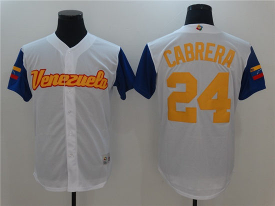 Men's Venezuela Baseball #24 Miguel Cabrera Majestic White 2017 World Baseball Classic Stitched Authentic Jersey