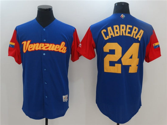 Men's Venezuela Baseball #24 Miguel Cabrera Majestic Royal 2017 World Baseball Classic Stitched Authentic Jersey