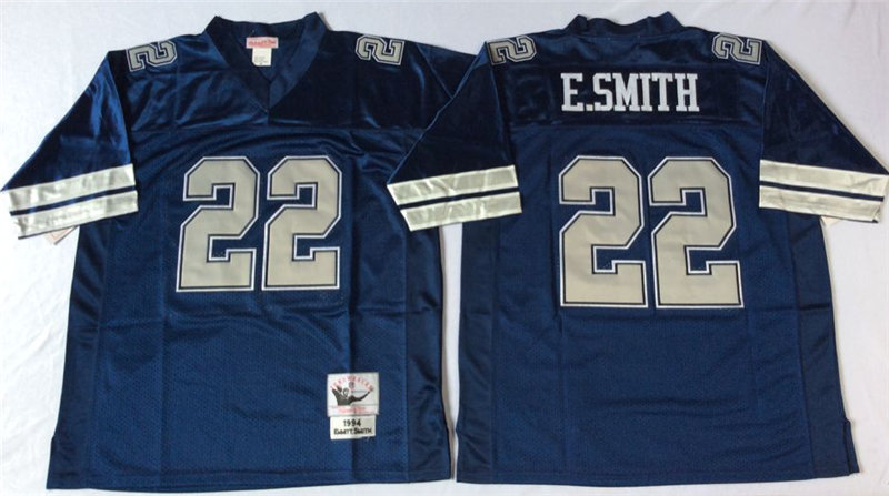 Mens Dallas Cowboys #22 Emmitt Smith Blue Throwback Jersey