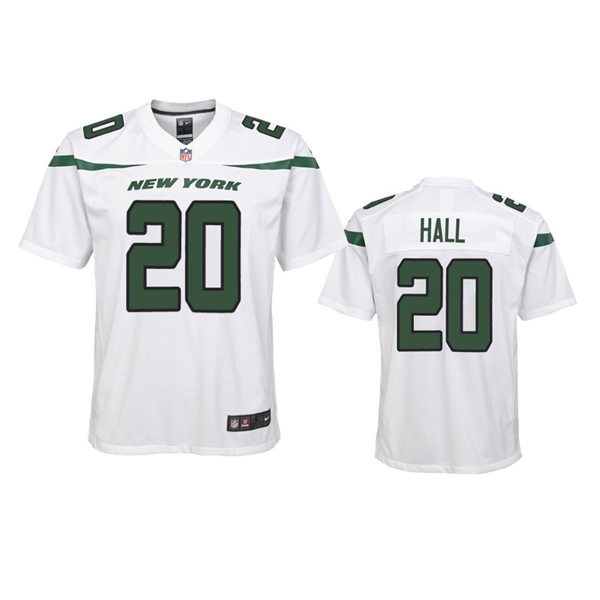 Youth New York Jets 20 Breece Hall Nike White Vapor Limited Jersey